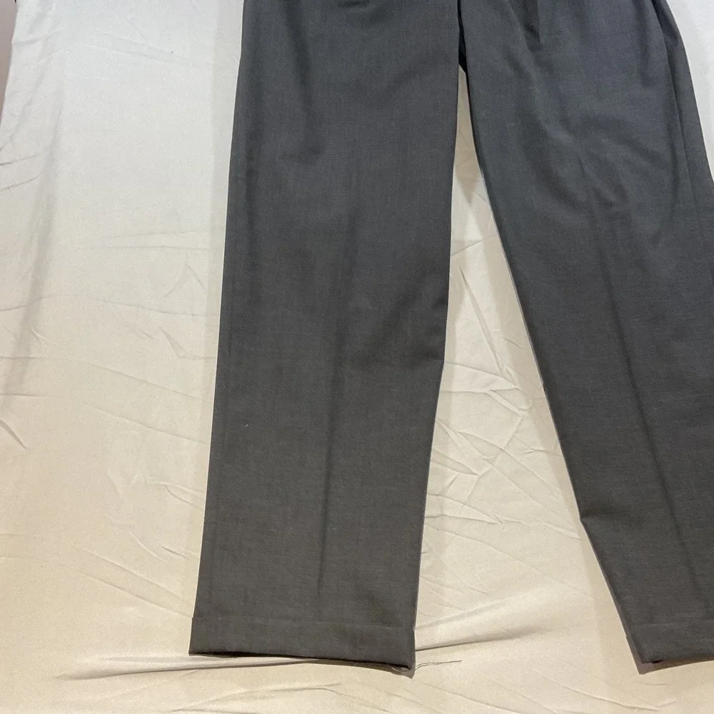 LL Bean Wool Dress Pants 35 Gray Pleated Classic Fit Cuffed Business Career Slac